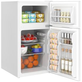 3.2 Cu.Ft Double Door Mini Fridge with Freezer Adjustable Shelf Thermostat Reversible Door White