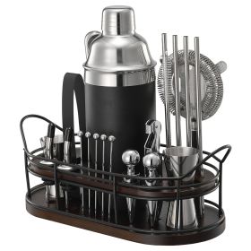 Cocktail Shaker Set, 23-Piece Stainless Steel Bar Tools with Bamboo Stand, Martini Bartender Kit Accessories | Mixer Spoon, Muddler, Jiggers, Strainer