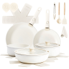 17-Piece Cookware Set, 5 Pots and 2 Lids, Removable Handles, Non-Stick Aluminum Pots and Pans, Microwave & Oven Safe, Dishwasher Safe, Cream White