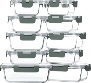 10-Pack Glass Food Storage Container with Lids, Airtight Lunch Bento Boxes, Glass Meal Prep Container,Microwave, Oven, Freezer and Dishwasher Friendly