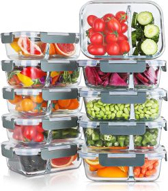 10 Packs 30oz Glass Meal Prep Containers 2 Compartments,Glass Food Storage Containers with Lids,Airtight Lunch Bento Boxes,Microwave,Oven