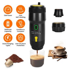 1Pc Portable Electric Espresso Machine Cordless Coffee Maker Self-Heating Car Espresso Maker with Anti-Dry Burn Fit for Ground Coffee/NS/DG Capsules f