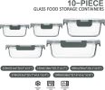 10-Pack Glass Food Storage Container with Lids, Airtight Lunch Bento Boxes, Glass Meal Prep Container,Microwave, Oven, Freezer and Dishwasher Friendly
