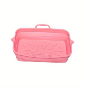 Rectangular Air Fryer Liners; Foldable Silicone Tray; Air Fryer Accessories; Reusable Grill Plate; Heat Resistant Microwave Silicone Plate; Home Kitch (Color: PINK, Quantity: 2)