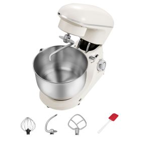 Stand Mixer, 6 QT Dough Mixer, 660W 6 + P Speeds Tilt-head Food Mixer with Stainless Steel Bowl, Dough Hook, Wire Whip, Flat Beater, Scraper (Capacity: 6.2 L, Color: Off White)