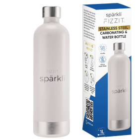 FIZZIT™ Stainless Steel Carbonation Bottle and Water Bottle | Compatible With Philips Carbonation Soda Maker and Aarke Soda Makers, Dishwasher Safe (Pack: 1 Pack, Color: White)